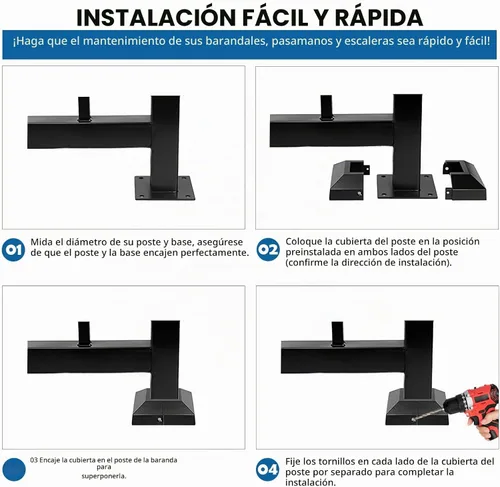 Vista 4 de Placa de cubierta de poste para brida de piso de 2 pulgadas, 2 piezas, zapato base de brida para barandillas, cubierta de falda de poste, negro