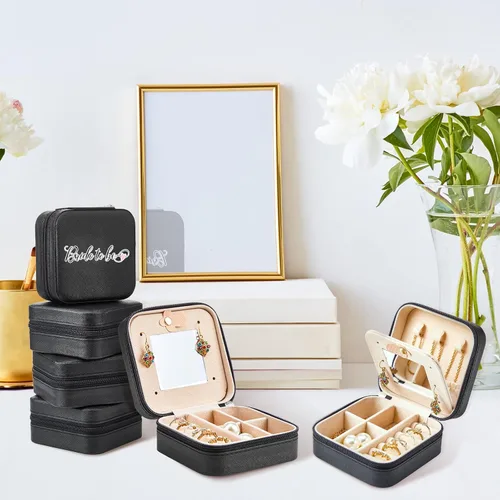 Vista 19 de Joyero de viaje de 10 piezas, cajas de regalo de dama de honor, organizador de viaje con espejo, caja pequeña de joyería, mini caja organizadora