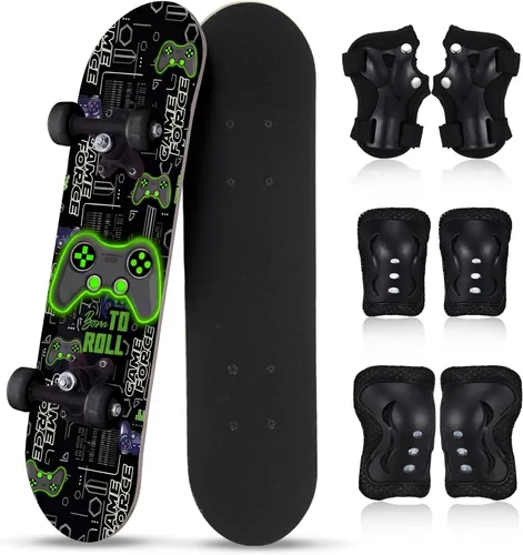 Vista 23 de Honoson Juego de 7 piezas de rodilleras, coderas y muñequeras para patinetas para principiantes y niños pequeños