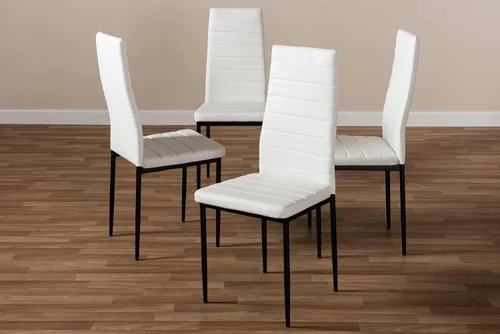 Vista 5 de Baxton Studio Armand - Silla de comedor tapizada de piel sintética blanca moderna y contemporánea