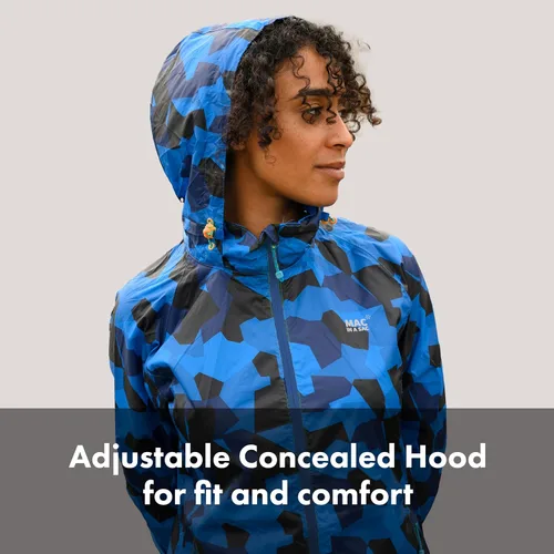Vista 5 de Mac in a Sac Origin Women’s Packable Rain Jacket Hooded Edición Blue Camo