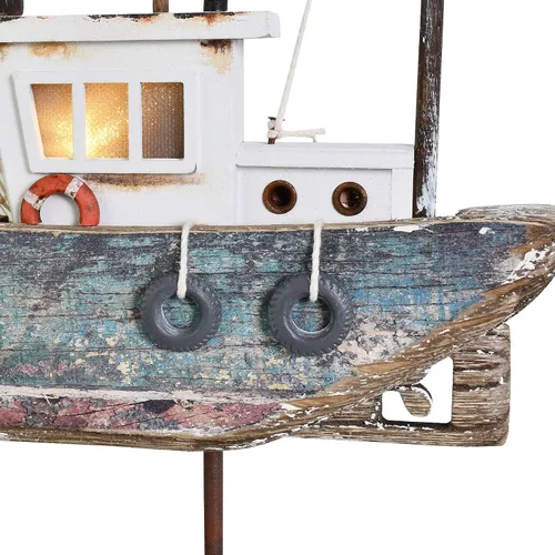 Vista 6 de Velero de madera Decoración náutica con luz LED Modelo de velero decorativo Centro de mesa de barco con temática de playa, decoración rústica