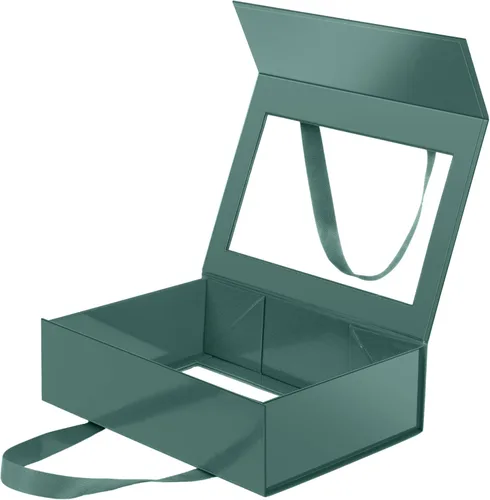 Vista 13 de Caja de regalo negra con ventana, caja de regalo magnética transparente para regalo, caja de propuesta de padrino de boda (10.5 x 7.5 x 3 pulgadas)
