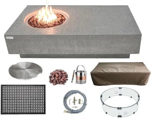 Vista 79 de Elementi+ Mesa de Fuego de Gas Colorado de Hormigón Fundido de 56" Rectangular, Hoguera al Aire Libre con Ignición Electrónica Incluye Cubierta