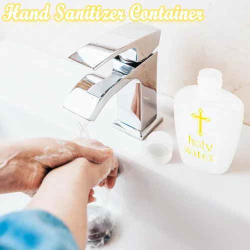 Vista 6 de 100 botellas de agua bendita de plástico de 2 onzas, recipientes vacíos con cruz dorada para católicos, cristianos, Halloween, primera comunión