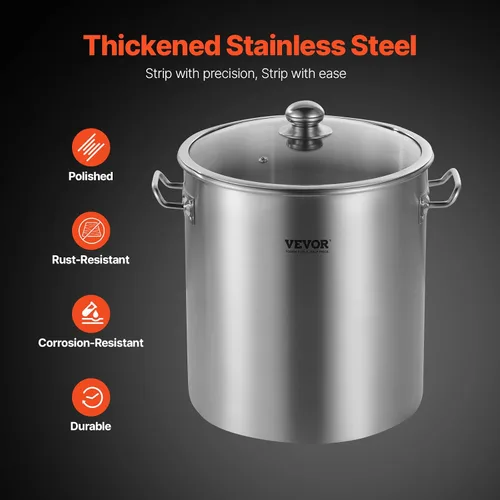 Vista 3 de VEVOR Olla de acero inoxidable, ollas de cocina de 24 cuartos, olla de salsa con tapa y asa, olla de grado comercial resistente, tratamiento