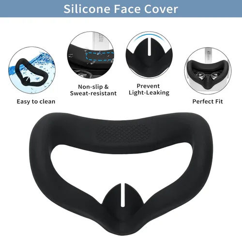 Vista 2 de Funda de silicona para Meta Oculus Quest 2, accesorios para Oculus Quest 2, cubierta facial de silicona VR con cubierta protectora de lente, protege