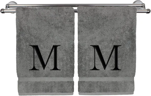 Vista 148 de Toalla de mano monogramada, regalo personalizado, juego de 2 - Toalla bordada con letra de bloque dorada - Extra absorbente 100% algodón turco