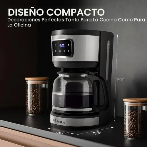 Vista 3 de Cafetera programable de goteo de 12 tazas, cafetera con pantalla táctil... Negro