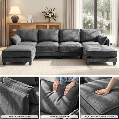 Vista 4 de Sofá modular en forma de U, sofá de nube de 116" para sala de estar Gris-oscuro