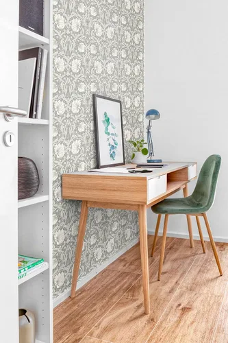 Vista 4 de NextWall - Papel pintado floral de pimpernel, de pelar y pegar (Gris aleación y Alabastro)