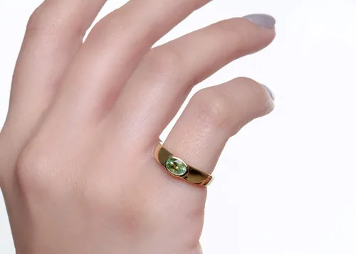 Vista 5 de Elegante joyero para mujer, anillo ovalado con piedras preciosas en oro macizo de 9k, 14k y 18k, anillo ovalado con turmalina o amatista o topacio