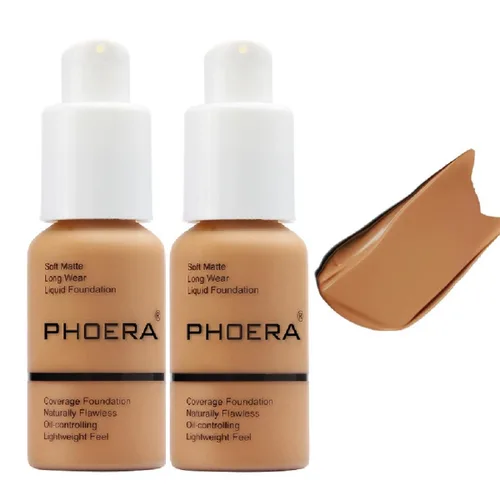 Vista 17 de Phoera - Base de maquillaje líquida mate suave sin imperfecciones, corrector de larga duración, resistente al agua, de cobertura total