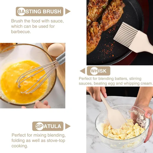 Vista 6 de AIKKIL Juego de utensilios de cocina de cocina, juego de espátula de silicona resistente al calor con soporte, 30 piezas de utensilios de cocina