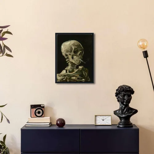 Vista 2 de Wieco Art Arte enmarcado Calavera de un esqueleto con cigarrillo ardiente, 1886 por Vincent Van Gogh lienzo arte de pared para decoración del hogar