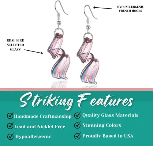 Vista 2 de BESHEEK Pendientes colgantes de vidrio de Murano inspirados hechos a mano en rosa, morado y azul con torsión Hechos a mano, soplados