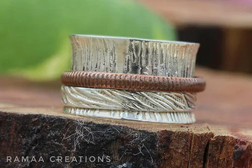 Vista 2 de Sterling Silver Spinner Ring Anxiety Silver and Copper Spinner Ring Fidget Spinner Ring for Women Handmade Two Spinner Ring Sterling Silver