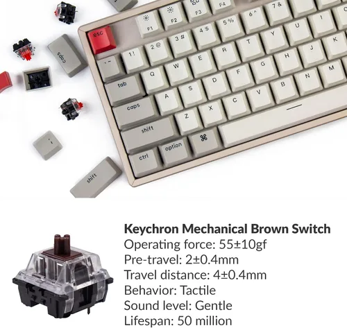 Vista 2 de Keychron Teclado mecánico Bluetooth inalámbrico K8 de 87 teclas diseño sin teclas teclado mecánico Bluetooth para Mac multitarea tipo C con cable
