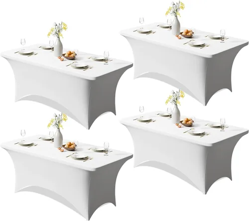Vista 23 de Trlyc Paquete de 1 mantel rectangular de elastano de 4 pies – 48 x 30 pulgadas, resistente a las arrugas, para bodas, fiestas, banquetes, picnic