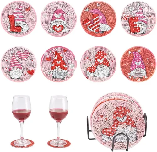 Vista 8 de FASHEWELRY 8 posavasos de arte de diamante con soporte para abejas, kit de posavasos de pintura de diamantes para bebidas, kits de arte de diamantes