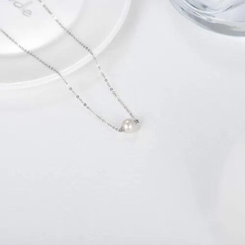 Vista 2 de Collar de perlas de oro macizo de 14 quilates para mujer, delicado collar de perlas cultivadas de agua dulce con colgante de collar con colgante