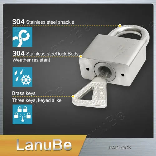 Vista 5 de LanuBe Candados marinos de acero inoxidable 304 con igual llave para uso en exteriores, cuerpo de 1-9/16 pulgadas de ancho, cuerpo de acero