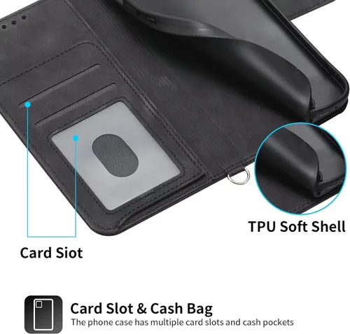 Vista 3 de Funda tipo cartera para Vivo V25/Vivo V25e, funda de piel sintética antideslizante para Vivo V25/Vivo V25e, funda de piel sintética antideslizante
