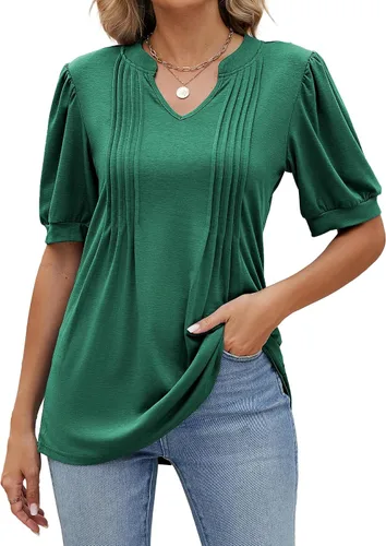 Vista 16 de Camisetas de verano con cuello en V para mujer, de manga corta, estilo casual, a la moda Negro