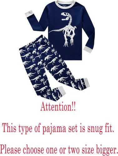 Vista 2 de Family Feeling Conjunto de pijama de dinosaurio para niños pequeños, 100% algodón de manga larga