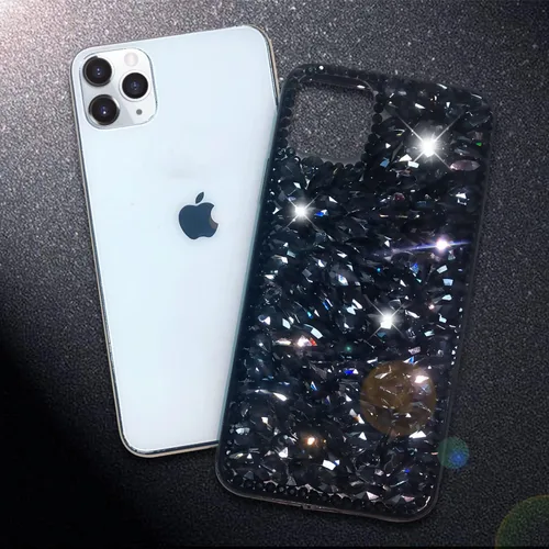 Vista 4 de Funda compatible con iPhone 13 Pro Max para mujer, con purpurina 3D, de lujo, con diamantes de imitación brillantes, con gemas transparentes, bonita