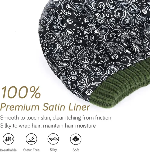 Vista 30 de FURTALK Gorro de invierno para mujer, con forro de satén, tejido trenzado, grueso, holgado, gorro cálido