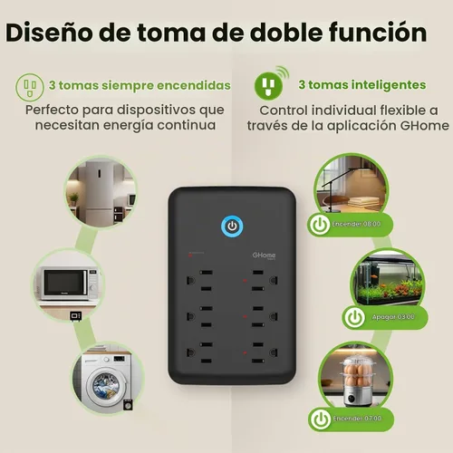 Vista 6 de GHome Smart Extensor de tomacorriente, protector de sobretensiones con 3 regletas inteligentes controladas individualmente y 3 puertos USB