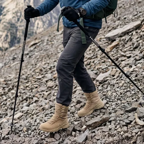 Vista 2 de NINGO Botas de trabajo tácticas militares para hombre, punta suave, 8 Caqui