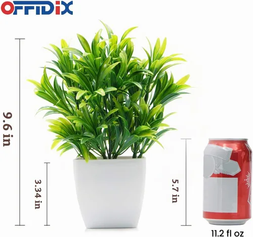 Vista 2 de OFFIDIX - Plantas artificiales de eucalipto con florero cuadrado blanco, pequeño árbol artificial para decoración de escritorio de oficina