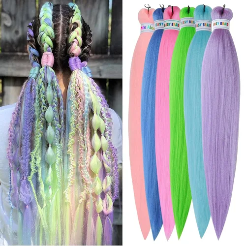 Vista 10 de Ms Aloe Cabello trenzado colorido preestirado, pelo trenzado multicolor, pelo trenzado suave sin nudos, 26 pulgadas, paquete de 6 unidades, cabello