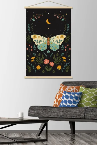 Vista 2 de Trends International Cozy Joy - Póster de pared de mariposa bohemio, 22.37 x 34.00 pulgadas, paquete de impresión prémium y colgador de madera