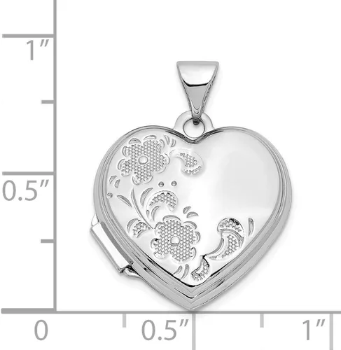 Vista 4 de Medallón floral en forma de corazón pulido oro blanco de 14 quilates 0.945x0.748 in, Metal