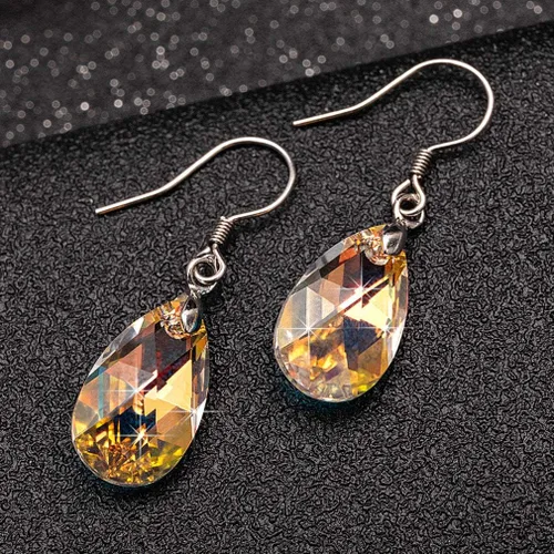 Vista 24 de Aretes colgantes de cristal austriaco con forma de lágrima para mujer, joyería hipoalergénica de plata de ley 925