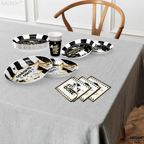 Vista 2 de KatchOn, Platos y servilletas de graduación 2024 – Paquete de 100, sirve 25 Suministros para fiesta de graduación 2024 Decoraciones de Negro