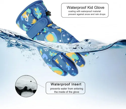 Vista 4 de Caudblor Guantes de esquí para niños, guantes de invierno impermeables para niños y niñas, guantes de invierno aislados para jóvenes de 7 a 12 años