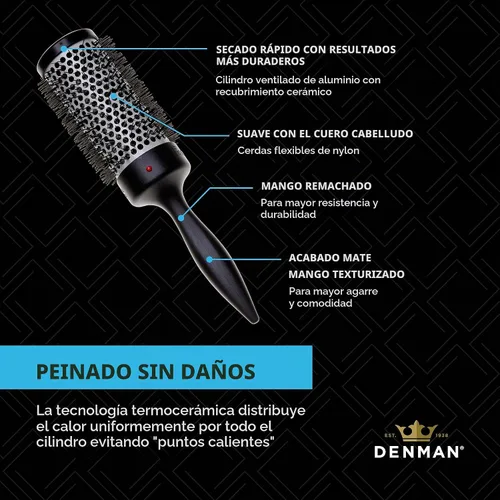 Vista 5 de Denman Thermo Ceramic Hourglass - Cepillo para rizar el cabello, alisar, rizos definidos, volumen y elevación de raíces, color gris