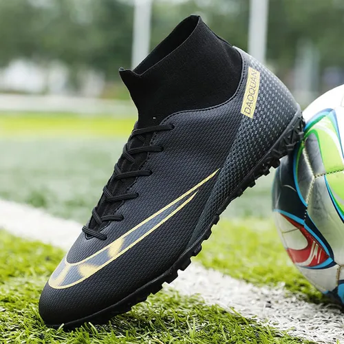 Vista 4 de XJIODF Botines de fútbol para hombre, zapatos de fútbol de caña alta, con cordones, para interiores y exteriores, botas de fútbol americano AG FG TF