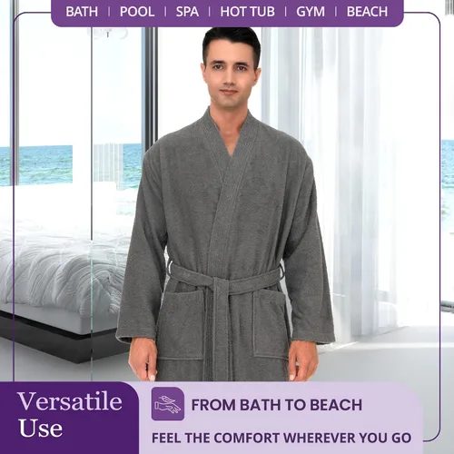 Vista 4 de TowelSelections Bata para hombre. Bata tipo kimono, de algodón con bucles turco, hecha en Turquía. Arona