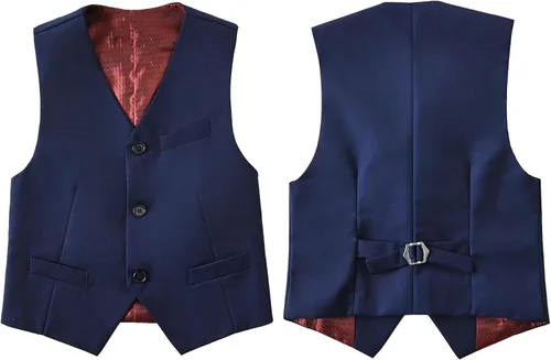 Vista 3 de Traje ajustado para niños, trajes formales para niños, chaleco, pantalones y camisa