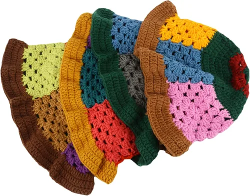 Vista 5 de Sombrero de pescador de ganchillo de punto para mujer, diseño de flores, sombrero de paja de pescador, sombrero de paja de verano al aire libre, ala