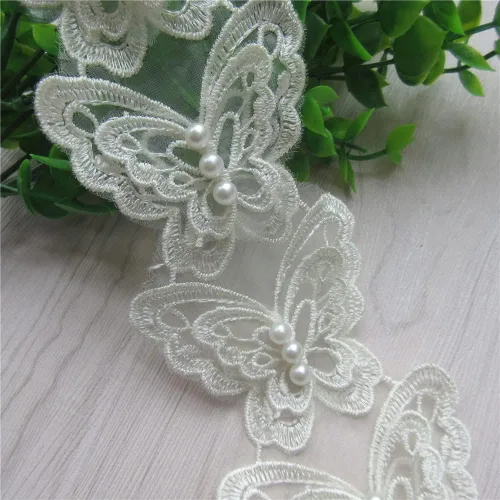 Vista 2 de Arco de mariposa soluble de 5 yardas de organza bordada de encaje para tejer, apliques de boda, cinta de retazos hechos a mano, suministros