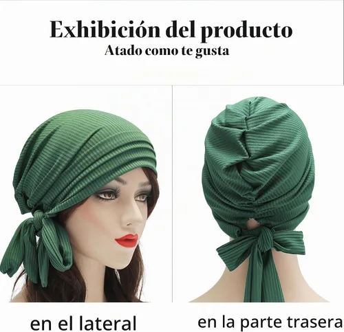 Vista 6 de ZLYC Gorro de quimioterapia para mujer, bufanda suave para la cabeza, gorro elástico Verde sólido