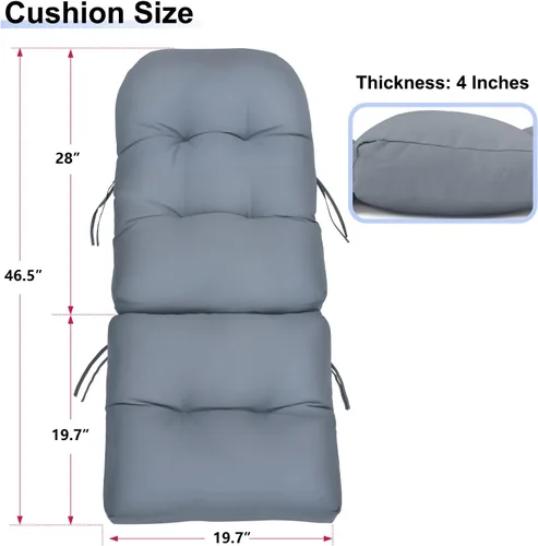 Vista 2 de Skypatio Adirondack - Cojín grueso para silla mecedora, impermeable, para patio al aire libre, con respaldo alto, color gris