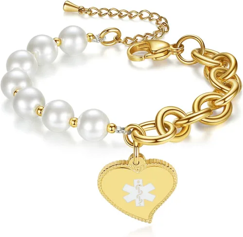 Vista 13 de mnmoom Elegant Medical Alert Bracelets for Women with heart medical id charm has Custom Engraved