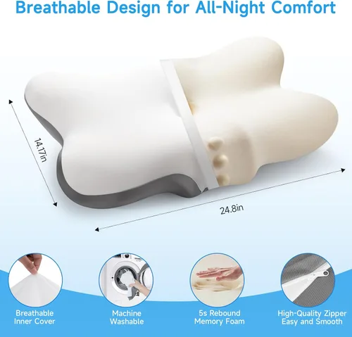 Vista 5 de Almohada cervical para el cuello con 2 alturas (5.31/3.54 pulgadas), almohada de cama tamaño Queen con funda de almohada refrescante, almohada